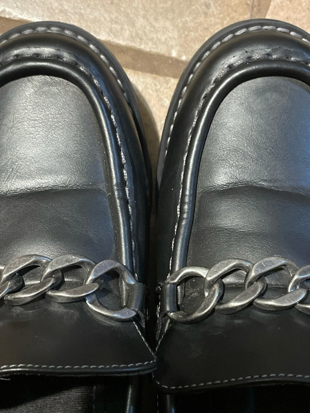 Eastland Black faux Leather Loafers with Chunky Silver Chain